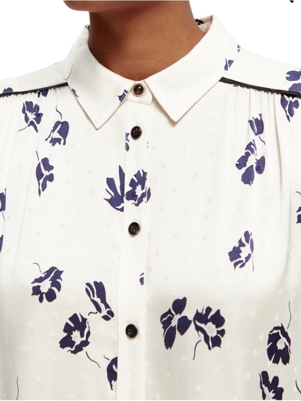 Scotch & Soda Slim-Fit White Button Down Shirt with Navy Floral Print